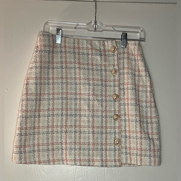 2piece Long Sleeve Plaid Print Crop Jacket and Button Front Skirt - Picture 3 of 9